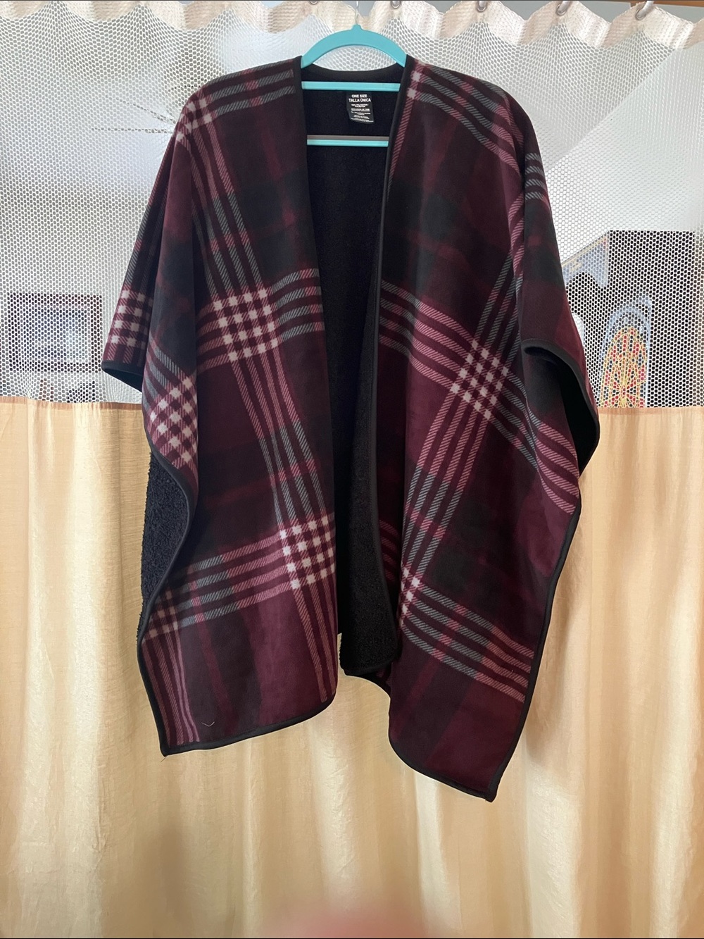 Ike Behar Burgundy Plaid Open-Front Cape